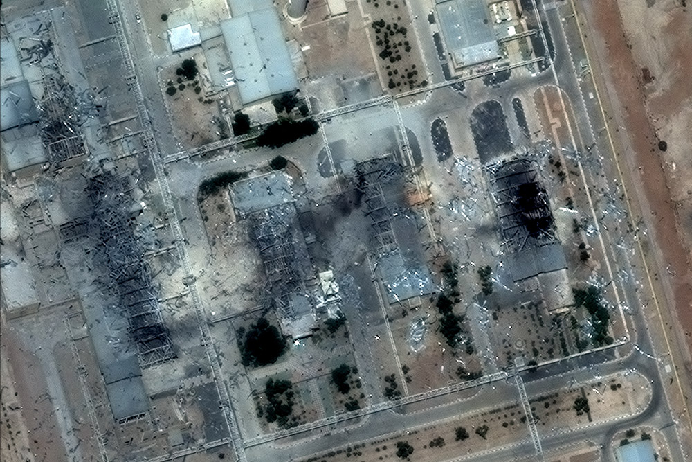 Satellite image shows a close up view of destroyed buildings at Isfahan Nuclear Technology Center, after it was hit by U.S. airstrikes, in Isfahan, Iran, June 22, 2025. (OSV News photo/Maxar Technologies/Handout via Reuters) THIS IMAGE HAS BEEN SUPPLIED BY A THIRD PARTY. NO RESALES. NO ARCHIVES. MANDATORY CREDIT. MUST NOT OBSCURE LOGO.