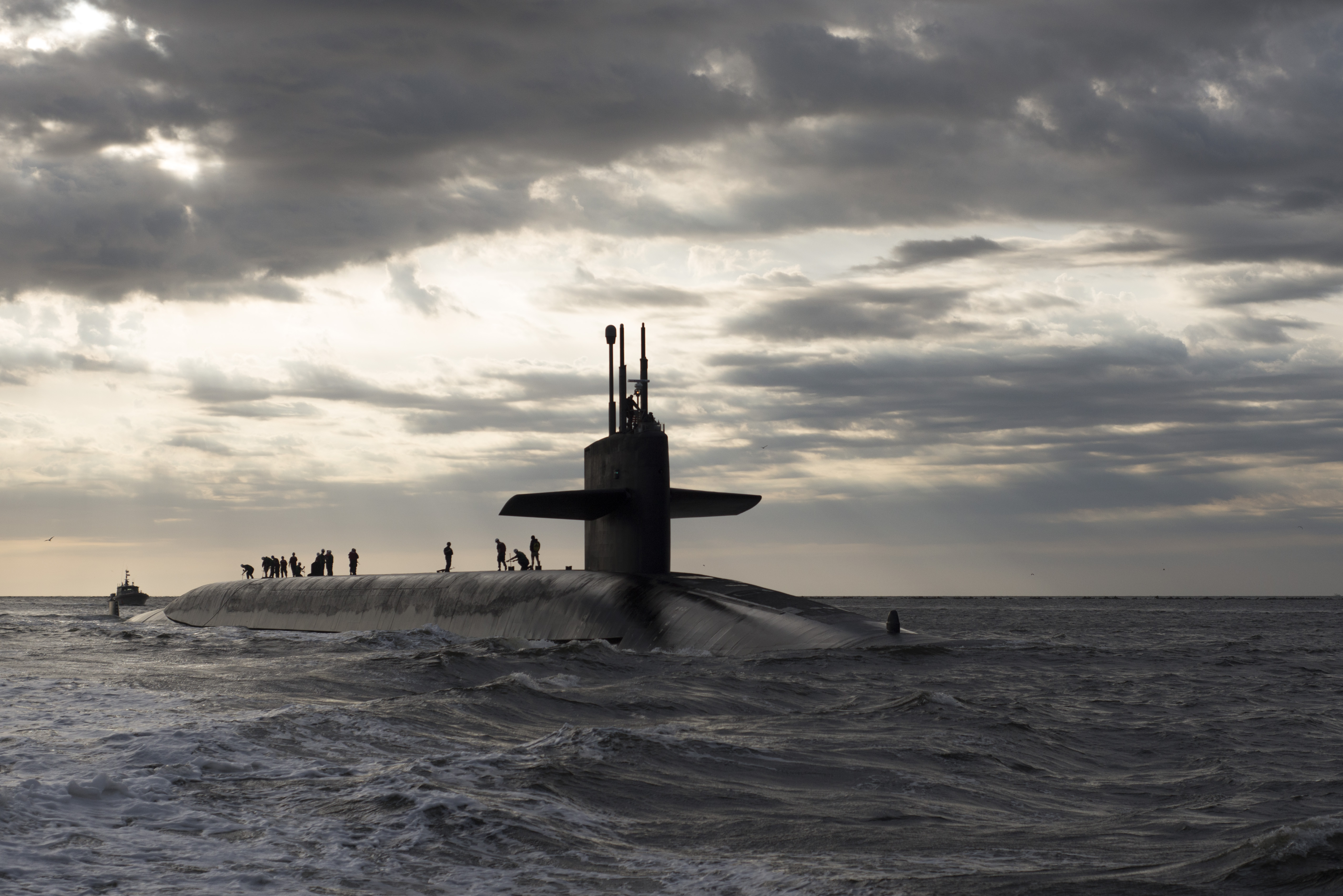 The ballistic missile submarine USS Rhode Island (SSBN 740) returns to Naval Submarine Base Kings Bay in Kings Bay, Georgia, March 20, 2013. (DoD photo by Mass Communication Specialist 1st Class James Kimber, U.S. Navy/Released)