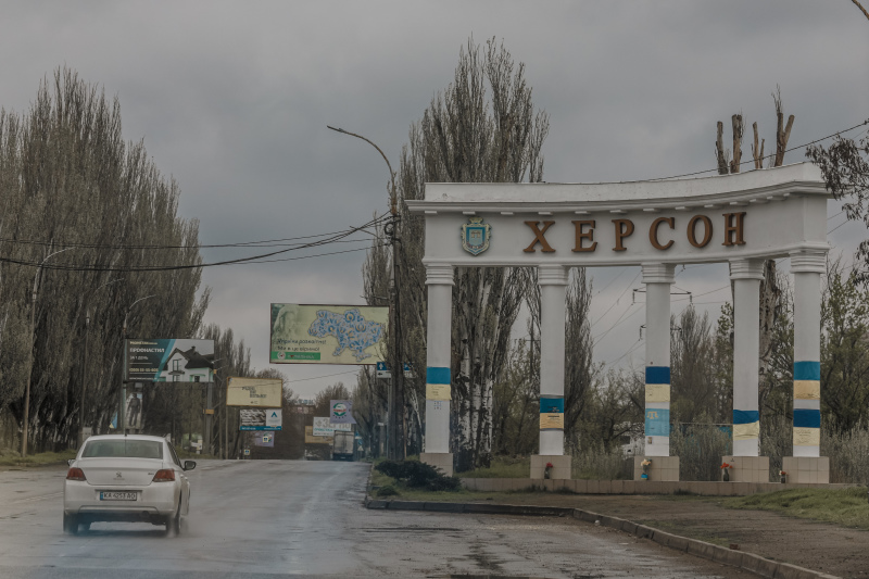 A view of the monument entrance in Kherson. Though the Ukraine Armed Forces pushed Russian troops out of the city, prompting scenes of jubilation during the liberation in mid-November, Russian forces retreated only across the Dnipro River and continue to shell and rocket Kherson daily.