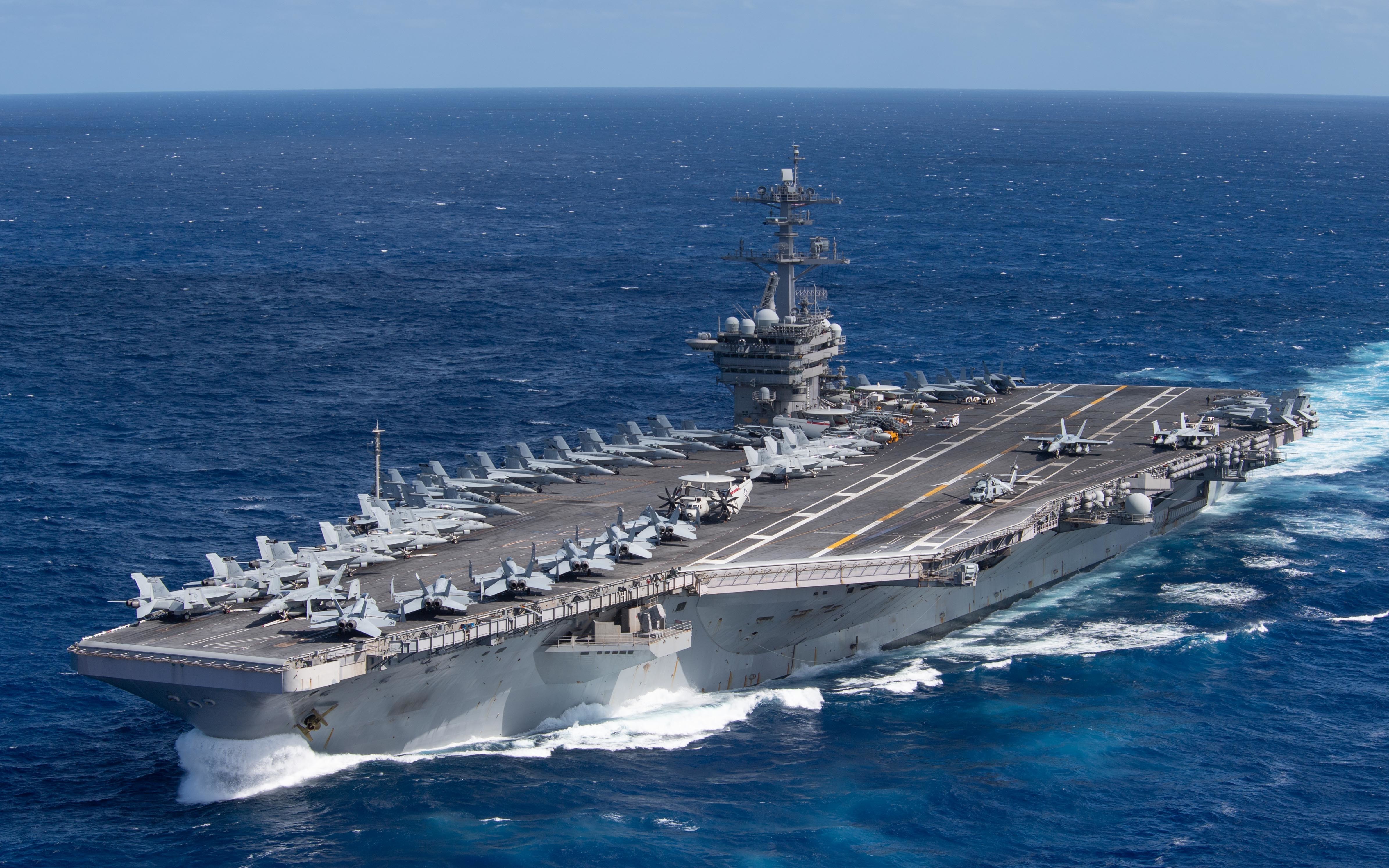 200125-N-LH674-1073 PACIFIC OCEAN (Jan. 25, 2020) The aircraft carrier USS Theodore Roosevelt (CVN 71) transits the Pacific Ocean Jan. 25, 2020. The Theodore Roosevelt Carrier Strike Group is on a scheduled deployment to the Indo-Pacific. (U.S. Navy photo by Mass Communication Specialist Seaman Kaylianna Genier)