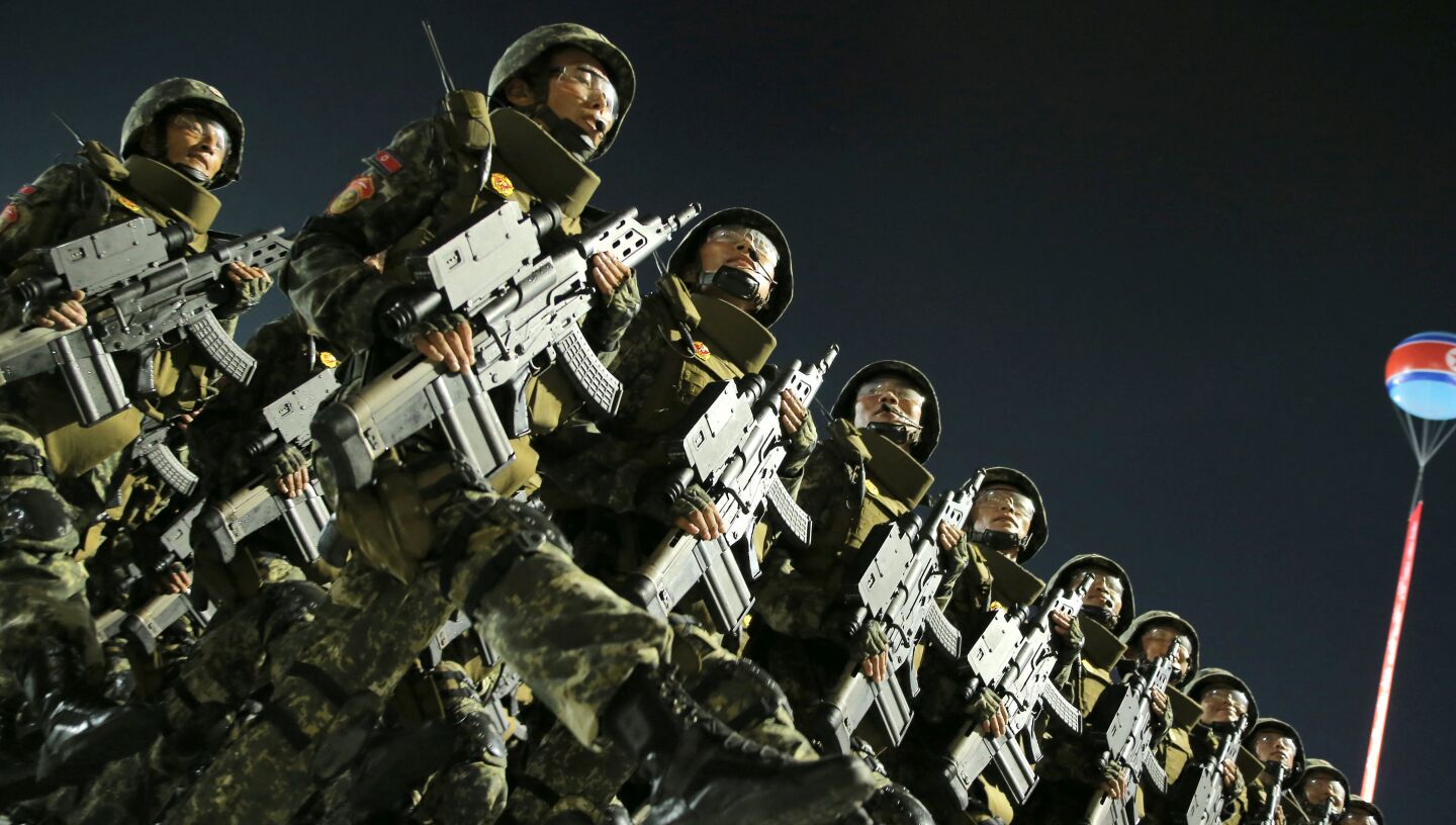 FILE PHOTO: Soldiers participate in a military parade to commemorate the 70th anniversary of the Korean War armistice in Pyongyang, North Korea, July 27, 2023, in this image released by North Korea's Korean Central News Agency.   KCNA via REUTERS/File Photo