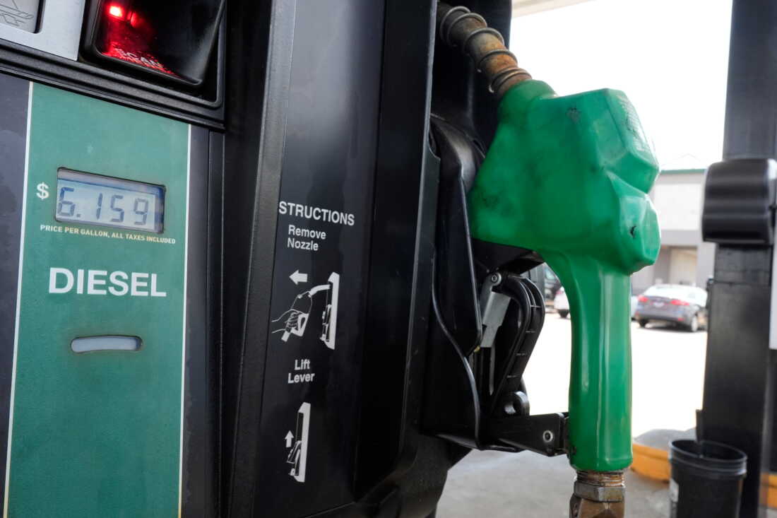 FILE - The price for diesel fuel is displayed on a pump at a gas station Friday, Sept. 4, 2026, in Dickson, Tenn. (AP Photo/George Walker IV, File)