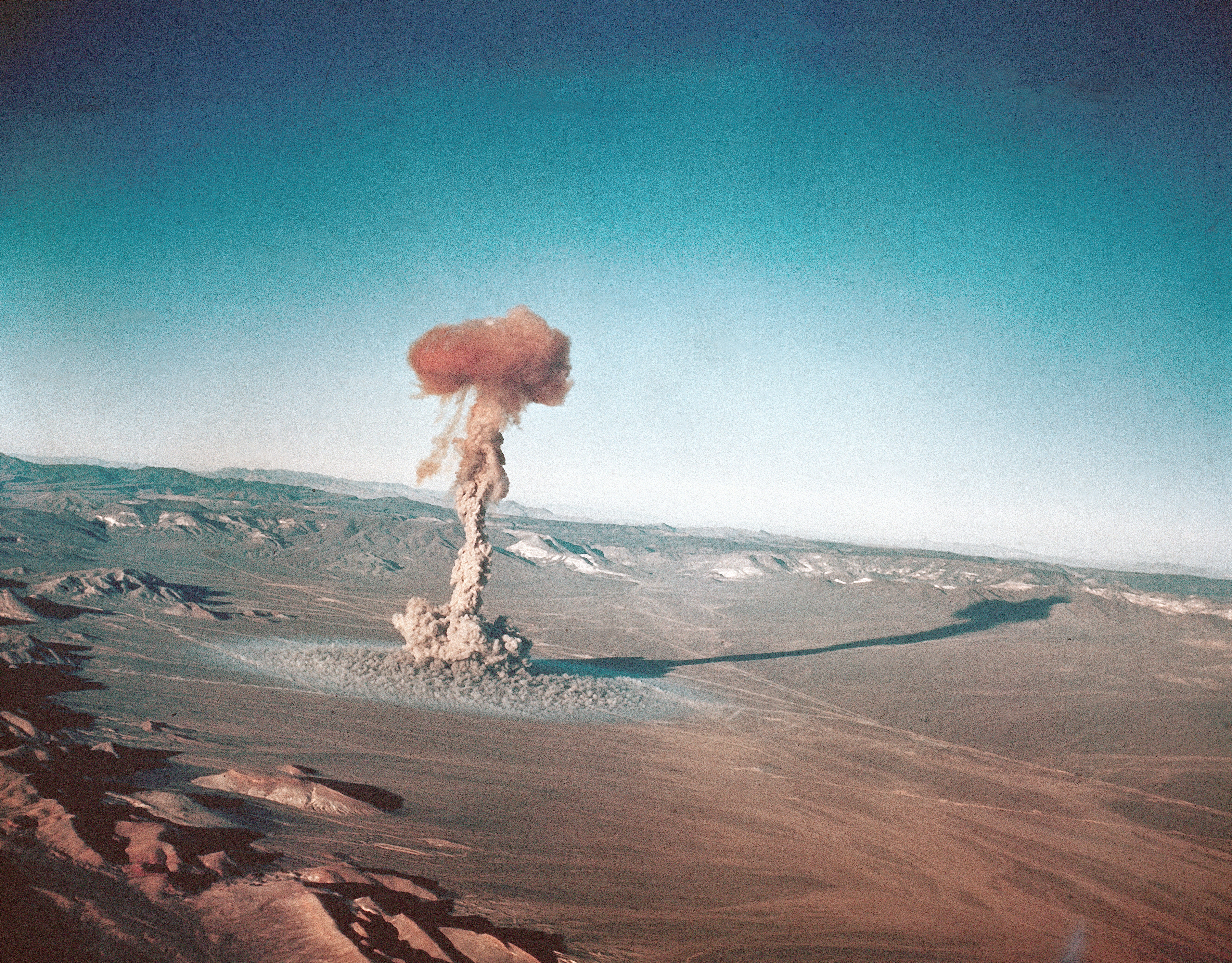 A sub-surface atomic test is shown March 23, 1955 at the Nevada Test Site near Yucca Flats, Nev. The explosion is the seventh in the Operation Teapot series. (U.S. Atomic Energy Commission via AP)