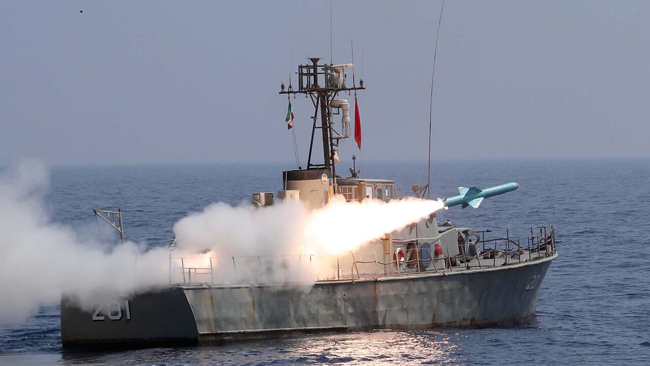 A handout picture provided by the Iranian Army's official website on September 11, 2020, shows an Iranian Nasr missile being fired from a navy warship during the second day of a military exercise in the Gulf, near the strategic strait of Hormuz in southern Iran. - The Iranian navy began on September 10 a three-day exercise in the Sea of Oman near the strategic Strait of Hormuz, deploying an array of warships, drones and missiles. One of the exercise's objectives is to devise &quot;tactical offensive and defensive strategies for safeguarding the country's territorial waters and shipping lanes,&quot; the military said on its website. (Photo by - / Iranian Army office / AFP) / XGTY / === RESTRICTED TO EDITORIAL USE - MANDATORY CREDIT &quot;AFP PHOTO / HO / Iranian Army website&quot; - NO MARKETING NO ADVERTISING CAMPAIGNS - DISTRIBUTED AS A SERVICE TO CLIENTS === (Photo by -/Iranian Army office/AFP via Getty Images)
