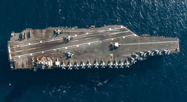 The world's largest aircraft carrier, USS Gerald R. Ford (CVN 78), sails in the Ionian Sea, July 29, 2025. Gerald R. Ford is participating in NATO’s Neptune Strike enhanced vigilance activity that facilitates combined maritime integration and demonstrates the force’s resolve and readiness to defend and protect Allied nations’ security and peace using Allied high-end capability assets. (U.S. Navy photo by Mass Communication Specialist 2nd Class Maxwell Orlosky)
