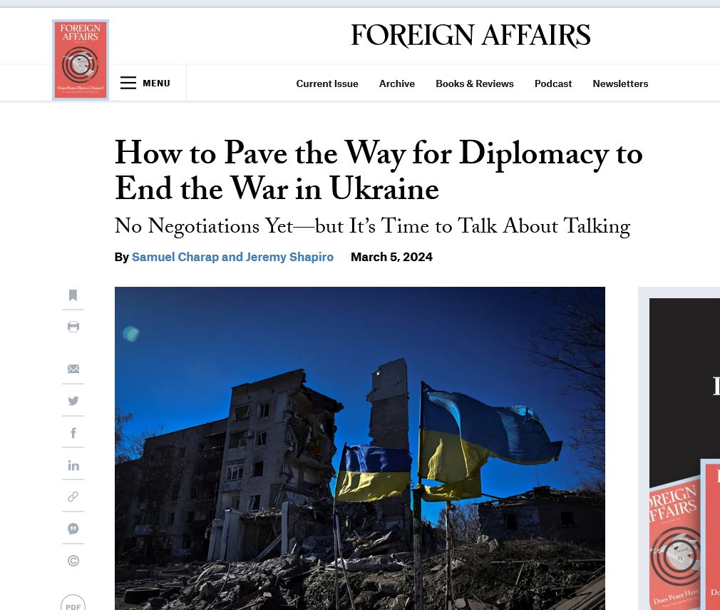 Άρθρο - Παρέμβαση από Foreign Affairs κλονίζει Zelensky: Δύση - Ουκρανία να ετοιμαστούν για διαπραγματεύσεις με Ρωσία.