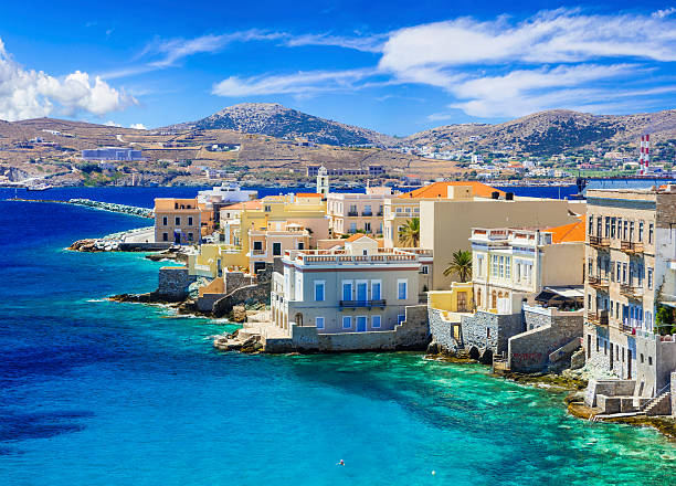 Picturesque Island Syros,view of popular part Little Venice,Greece.