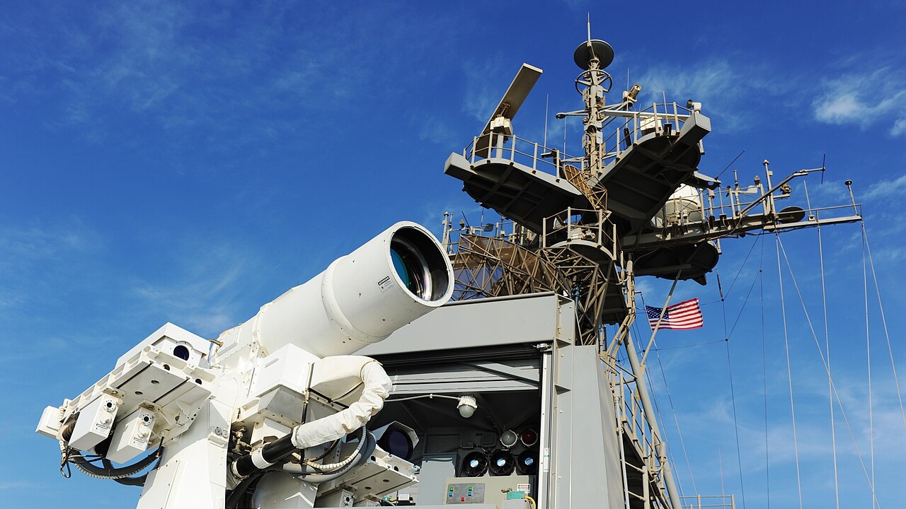 141116-N-PO203-042 ARABIAN GULF (Nov. 16, 2014) The Afloat Forward Staging Base (Interim) USS Ponce (ASB(I) 15) conducts an operational demonstration of the Office of Naval Research (ONR)-sponsored Laser Weapon System (LaWS) while deployed to the Arabian Gulf. (U.S. Navy photo by John F. Williams/Released)                                                                                                                         