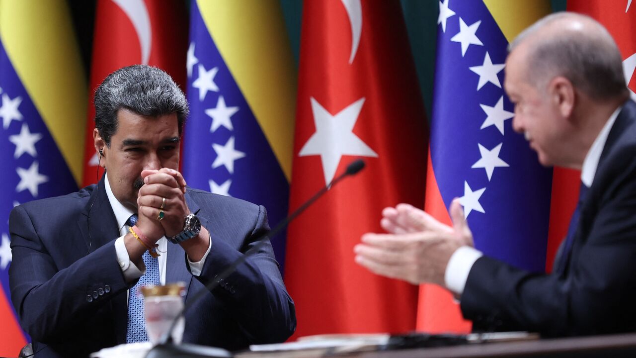 Turkey's President Recep Tayyip Erdogan (R) and his Venezuelan counterpart Nicolas Maduro (L) attend a joint press conference after their meeting in Ankara on June 8, 2022. (Photo by Adem ALTAN / AFP) (Photo by ADEM ALTAN/AFP via Getty Images)