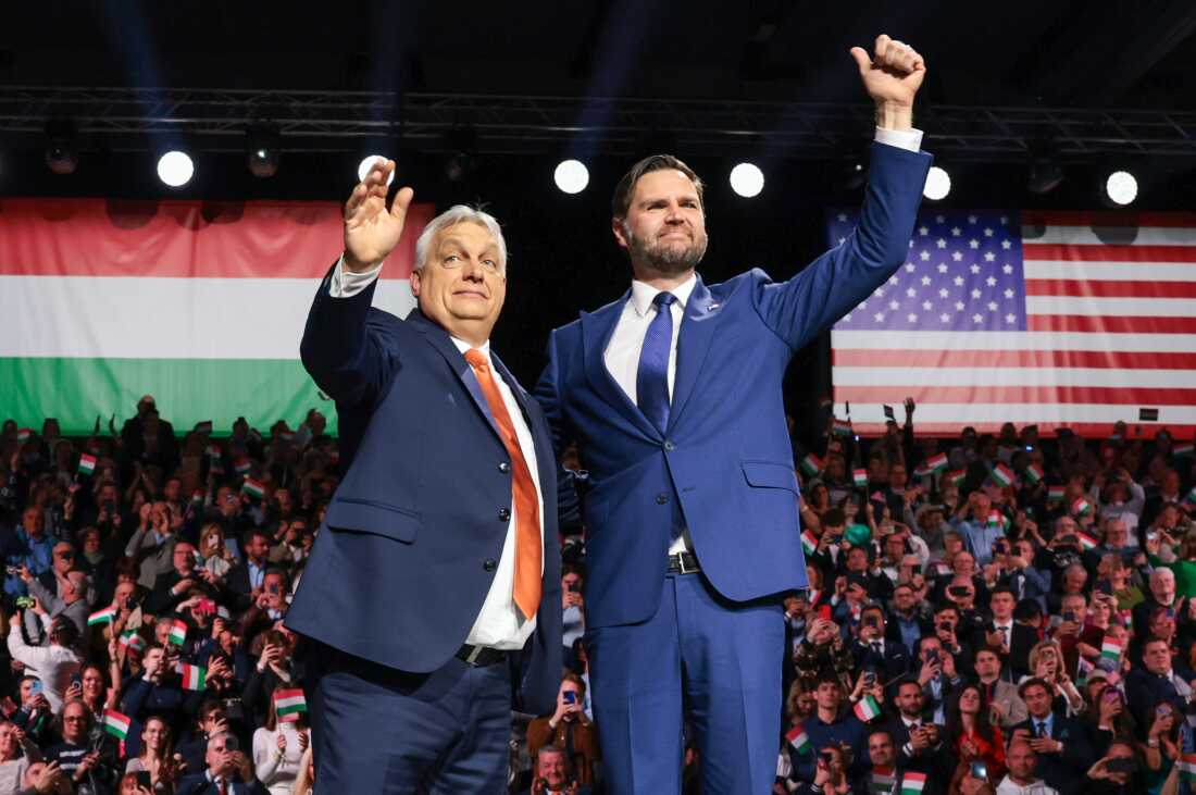 U.S. Vice President JD Vance and Hungarian Prime Minister Viktor Orban appear on stage together during Day of Friendship event at MTK Sportpark in Budapest, Hungary, April 7, 2026. REUTERS/Jonathan Ernst/Pool