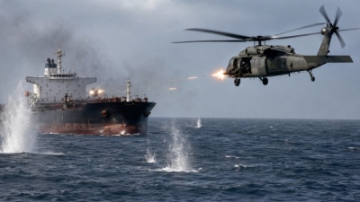 US military helicopter fires on Panamanian container ship Vela Nova in Gulf of Oman