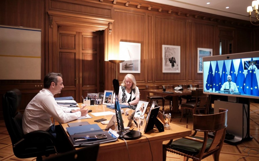 To Ταμείο Ανάκαμψης και η προκλήσεις της Τουρκίας στο επίκεντρο της τηλεδιάσκεψης Μητσοτάκη - Michel