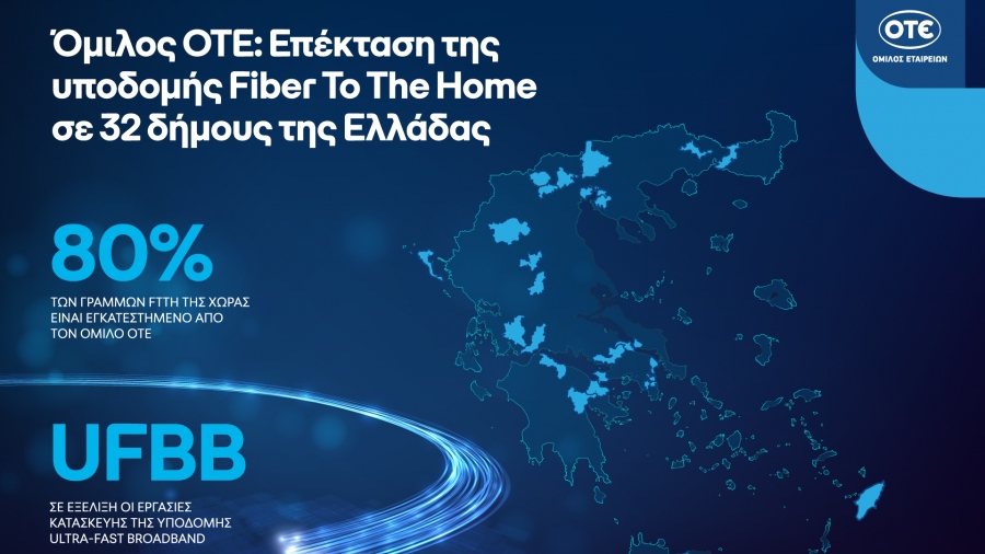 Όμιλος ΟΤΕ: Επέκταση της υποδομής Fiber To The Home σε 32 δήμους της Ελλάδας
