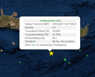 Νέος ισχυρός σεισμός 5,3 Ρίχτερ ταρακούνησε την Κρήτη