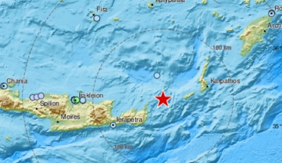 Ισχυρή σεισμική δόνηση 4,8  βορειοανατολικά της Σητείας στην Κρήτη