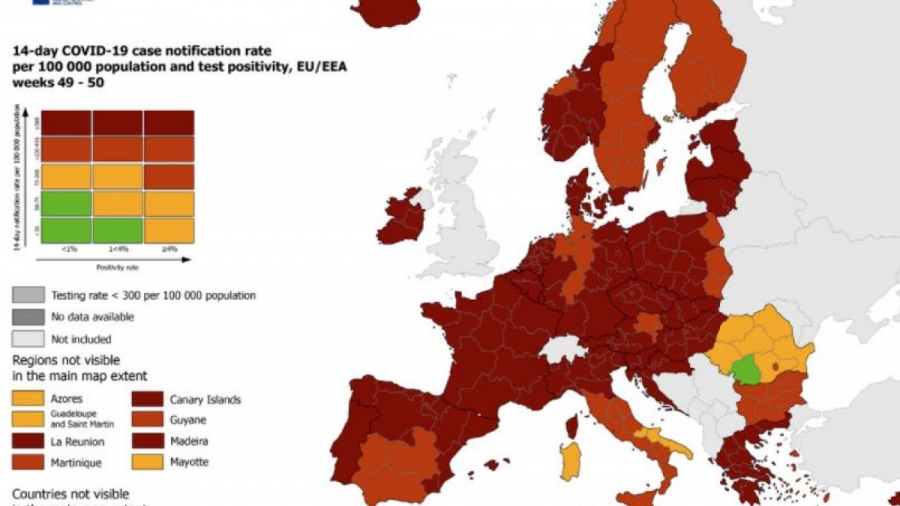 Χάρτης ECDC: Στο «βαθύ κόκκινο» η Ελλάδα