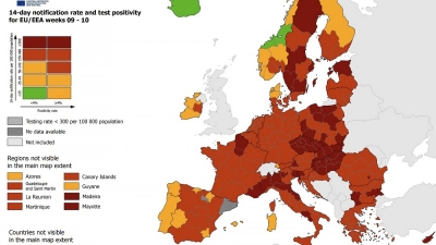 Χάρτης ECDC - Κορωνοϊός: Στο «κόκκινο» ολόκληρη η Ελλάδα- Έξαρση πανδημίας σε Ευρώπη