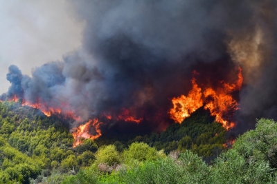 Μεγάλη και επικίνδυνη φωτιά στα Κρέστενα Ηλείας – Απειλούνται σπίτια και διυλιστήριο