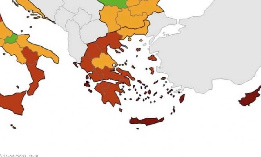 Κορωνοϊός - Χάρτης ECDC: Στο «βαθύ κόκκινο» Κρήτη, Επτάνησα, Δωδεκάνησα και Κυκλάδες