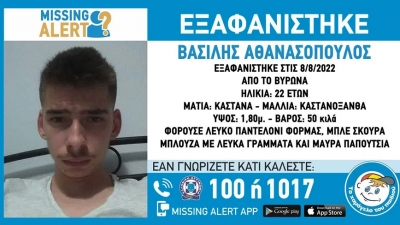 Συναγερμός στον Βύρωνα: Εξαφανίστηκε 22χρονος με σοβαρά προβλήματα υγείας