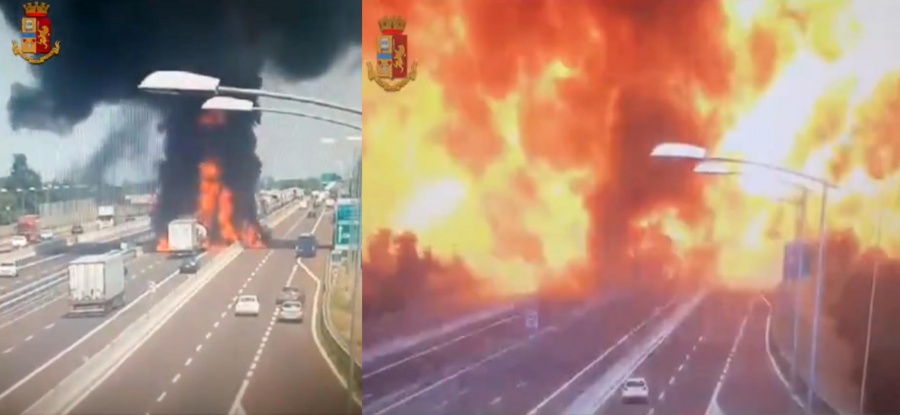 Ατύχημα με έκρηξη βυτιοφόρου σε αυτοκινητόδρομο στην Μπολόνια