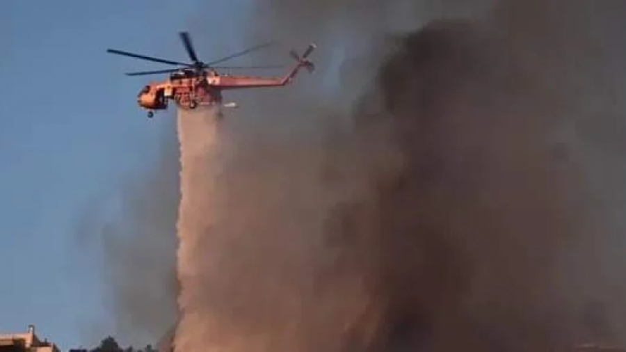 Μεγάλη φωτιά ανάμεσα σε Φθιώτιδα - Βοιωτία κοντά στο εργοστάσιο της ΛΑΡΚΟ