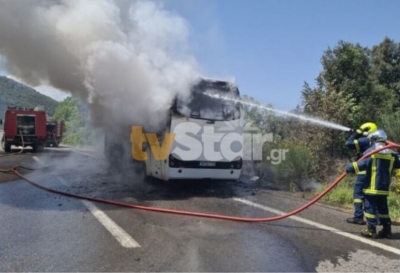 Φωτιά σε τουριστικό λεωφορείο με δεκάδες επιβάτες στον Μπράλο