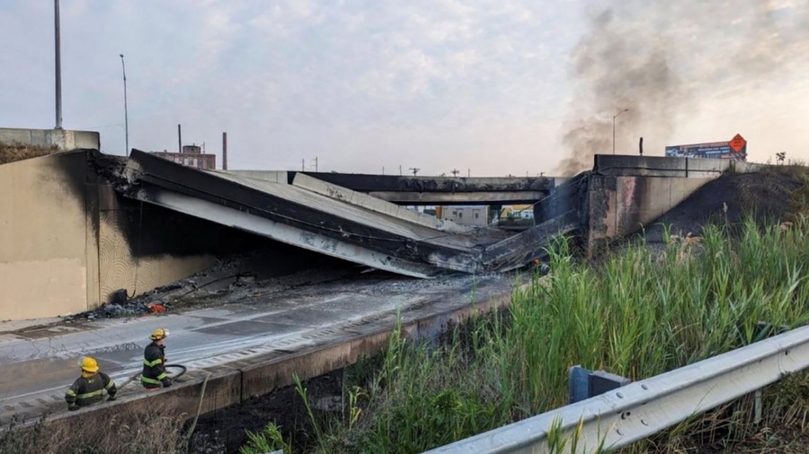 ΗΠΑ: Κατέρρευσε ο γνωστός αυτοκινητόδρομος Ι - 95 στη Φιλαδέλφεια από... φωτιά σε βυτιοφόρο