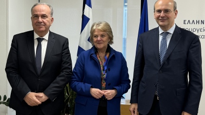 Συνάντηση Κωστή Χατζηδάκη και Νίκου Παπαθανάση με την Ευρωπαία Επίτροπο για τη Συνοχή και τις Μεταρρυθμίσεις, Elisa Ferreira