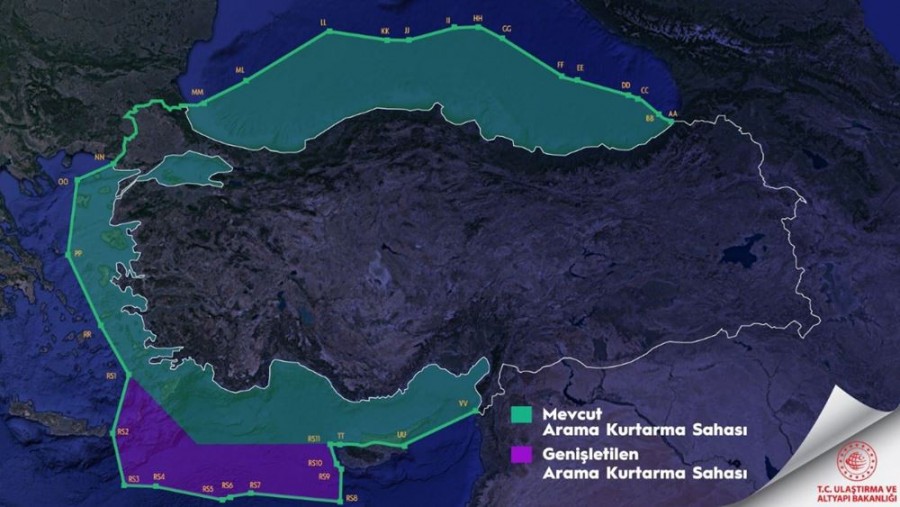 Μπαράζ προκλήσεων - Ο χάρτης έρευνας και διάσωσης της Τουρκίας «νομιμοποιεί» προκλητικά την «Γαλάζια Πατρίδα» - Στα 13 μίλια από το Καστελόριζο το Oruc Reis