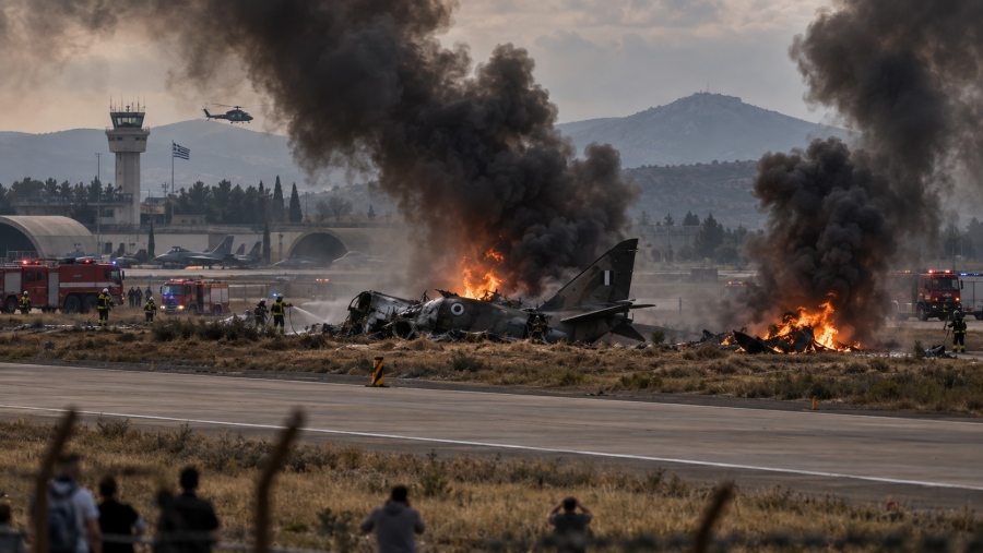 Σοκ στην Τανάγρα: Συντριβή F-4  Phantom στην αεροπορική επίδειξη -  Άγωνία για τους δύο πιλότους, φωτιά σε δύο σημεία