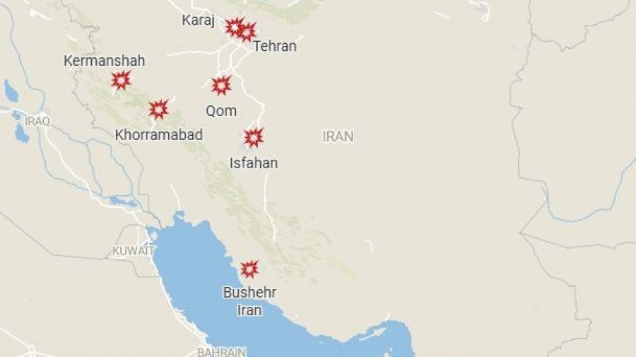Ο πρώτος χάρτης των πληγμάτων ΗΠΑ-ΙΣΡΑΗΛ κατά του Ιράν